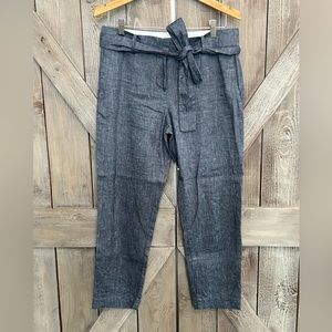 Mid rise linen ankle pants with tie belt Sz 4